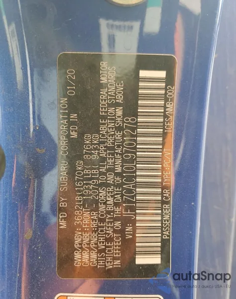 2020 Subaru Brz Limited из США, поврежденный, VIN JF1ZCAC10L9701278